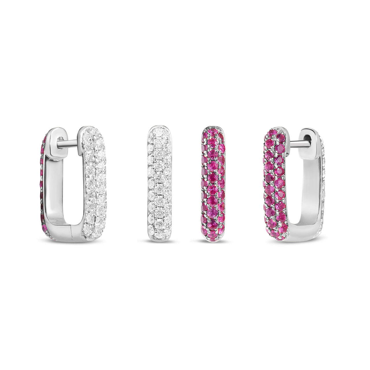 Ruby & Diamond Pave Reversible Rectangle Huggie Earring