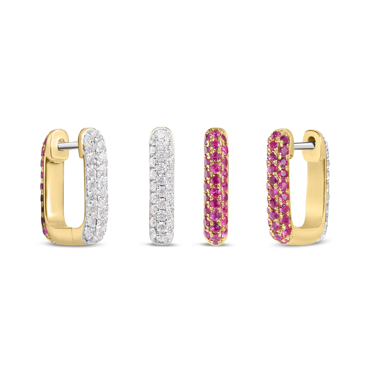 Ruby & Diamond Pave Reversible Rectangle Huggie Earring