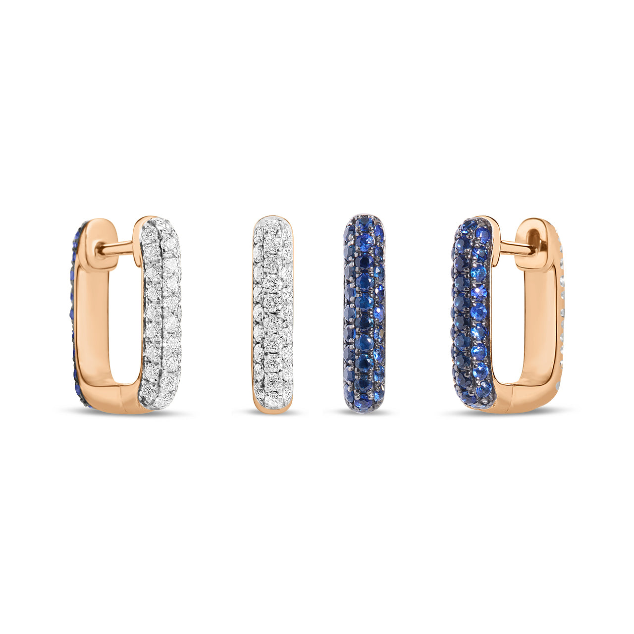 Sapphire & Diamond Pave Reversible Rectangle Huggie Earring