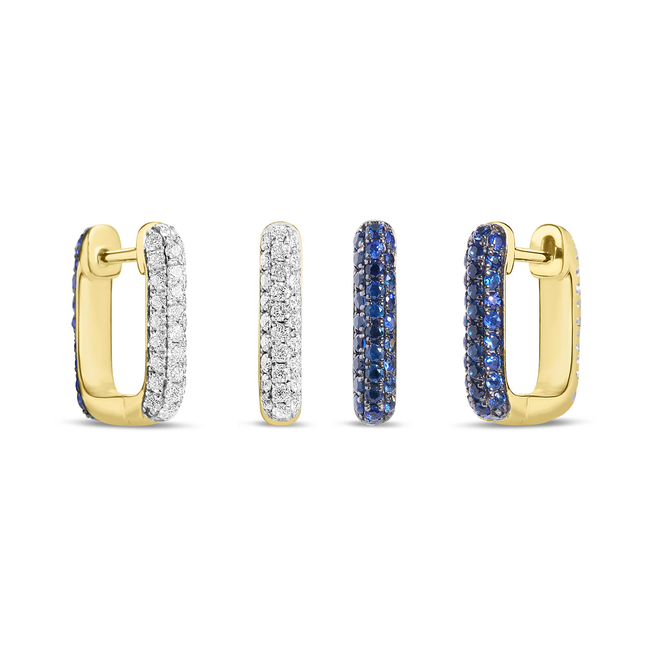 Sapphire & Diamond Pave Reversible Rectangle Huggie Earring