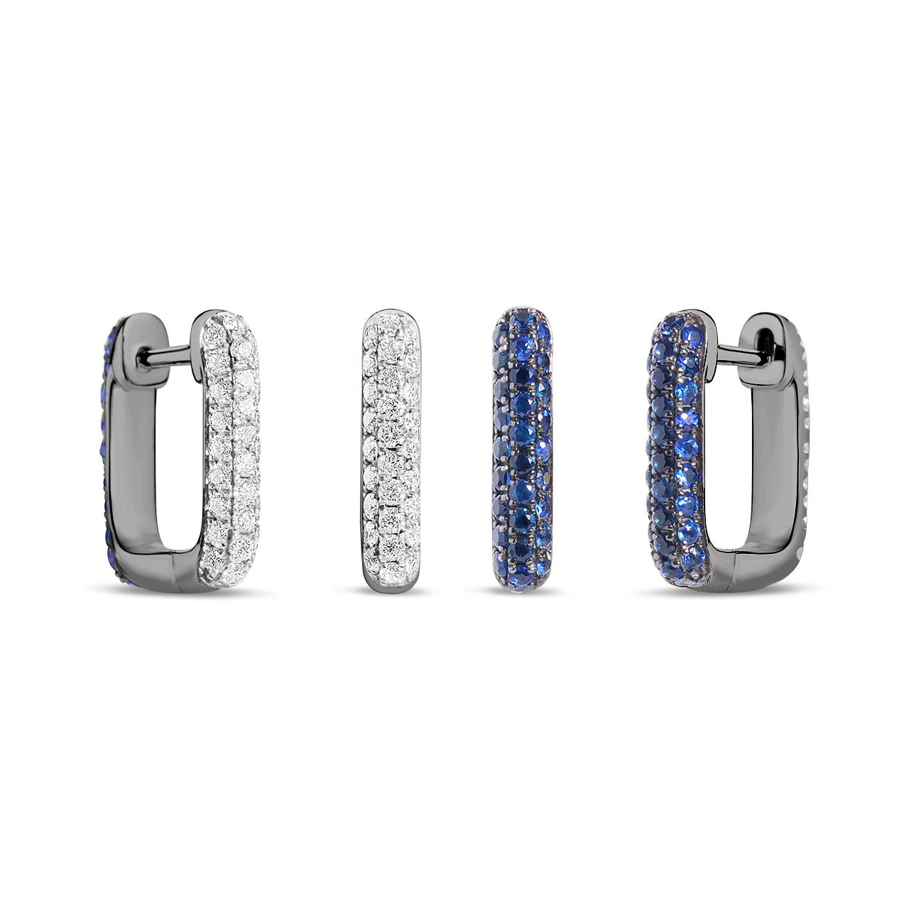Sapphire & Diamond Pave Reversible Rectangle Huggie Earring