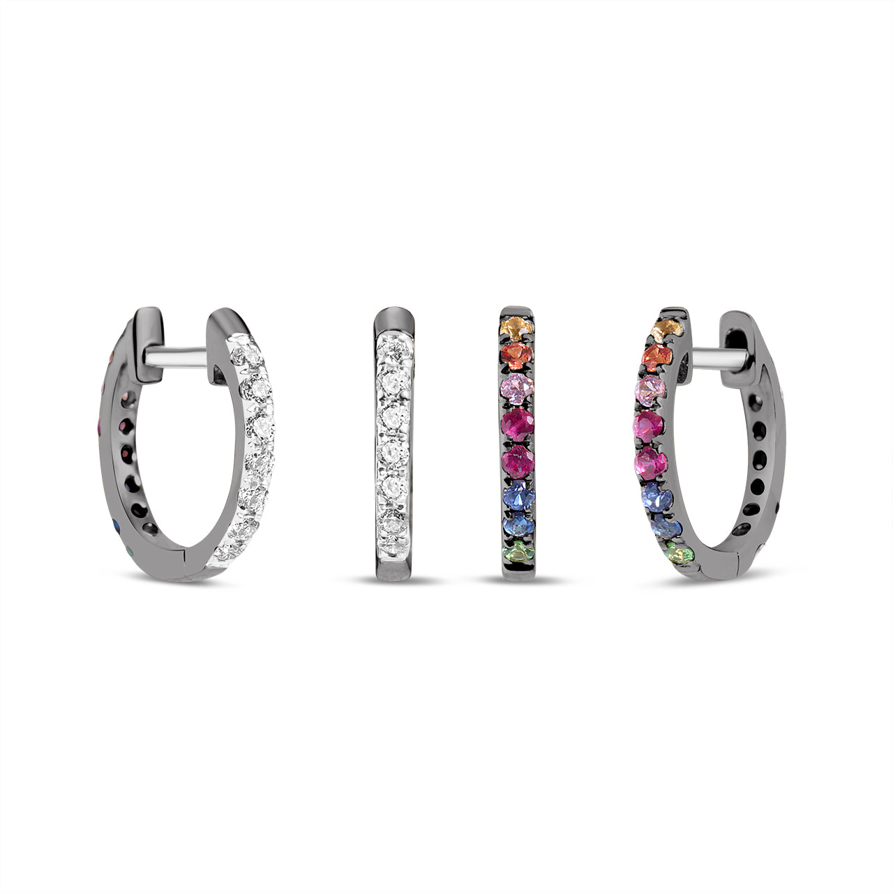 Rainbow Sapphire & Diamond Reversible Huggie Earring