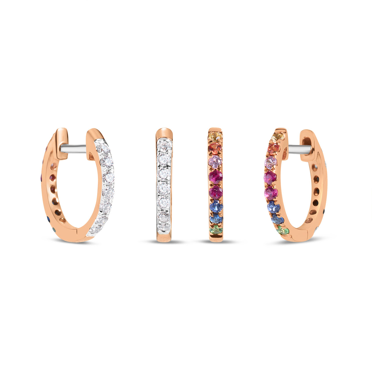 Rainbow Sapphire & Diamond Reversible Huggie Earring