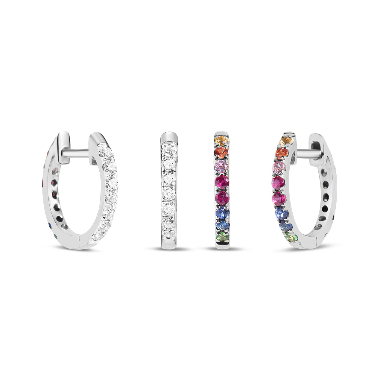 Rainbow Sapphire & Diamond Reversible Huggie Earring