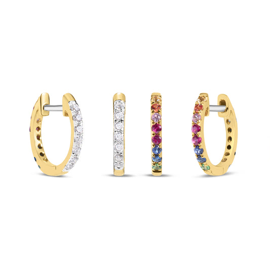 Rainbow Sapphire & Diamond Reversible Huggie Earring