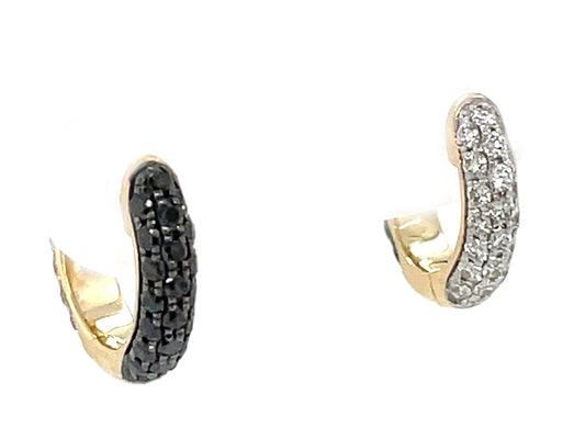 Black White Diamond Pave Reversible Hoop Earring, 12.5mm