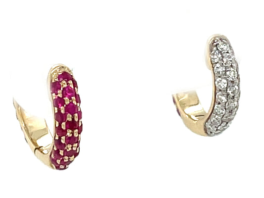 Ruby Diamond Pave Reversible Hoop Earring, 12.5mm