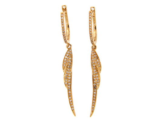 DIAMOND FEATHER DANGLE EARRING, 14KY (N)