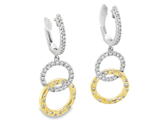 DIAMOND 2 CIRCLE INTERLOCKING DANGLE EARRING, 31MM, 14KWY (N)