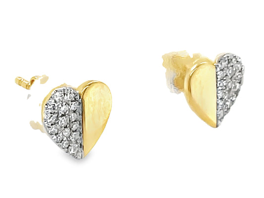 DIAMOND HEART HALF PAVE STUD EARRING, 7.8MM
