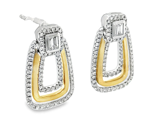 DIAMOND CONCENTRIC CUSHION EARRING, 20X12MM, SATIN FINISH