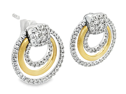 DIAMOND CONCENTRIC CIRCLE EARRING, 14MM, SATIN FINISH