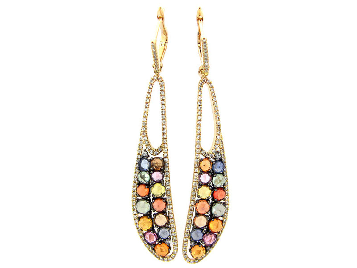 Rose Cut Fancy Color Sapphire Diamond Earring, 14ky (H)