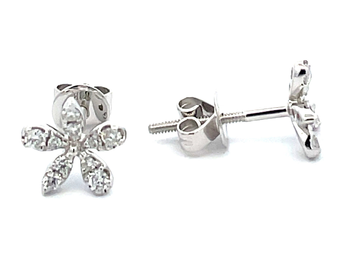 DIAMOND FLORETTE STUD EARRING, SCREW BACK, 14KW (N)