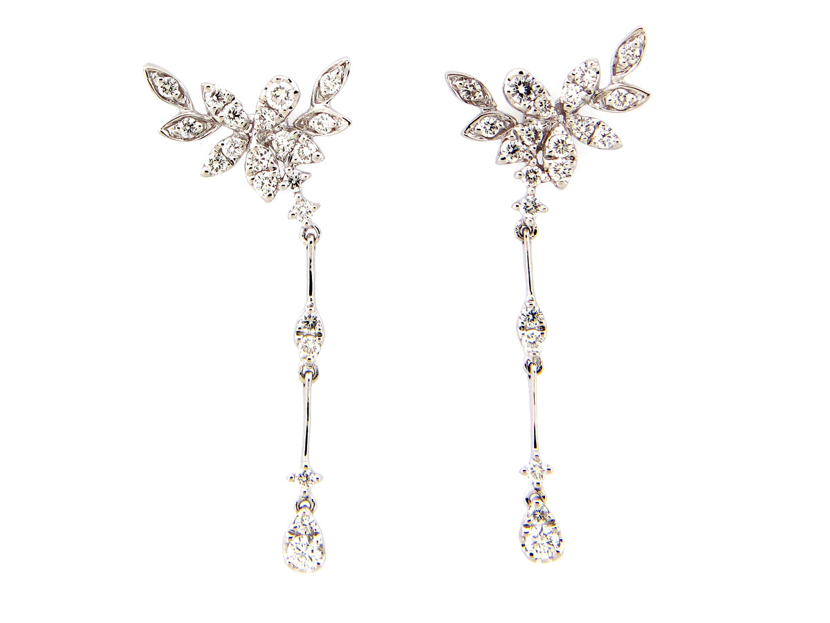 DIAMOND LEAF DROP EARRING, 14KW (N)