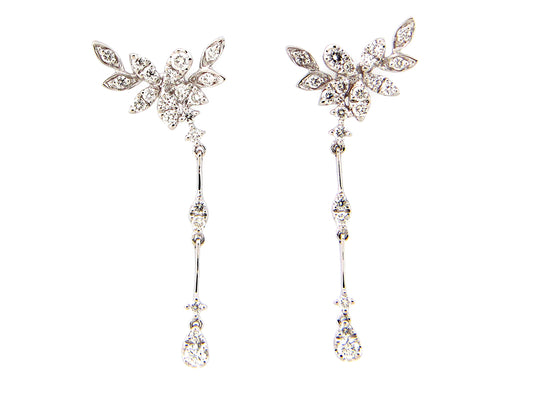 DIAMOND LEAF DROP EARRING, 14KW (N)