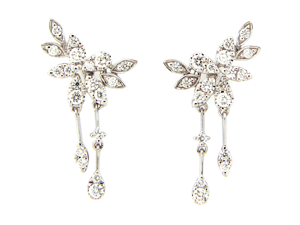 DIAMOND LEAF DOUBLE DROP EARRING, 14KW (N)
