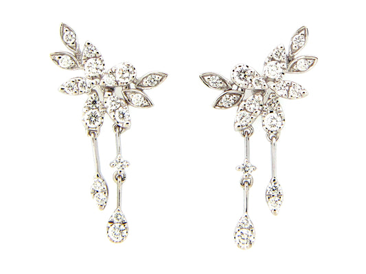DIAMOND LEAF DOUBLE DROP EARRING, 14KW (N)