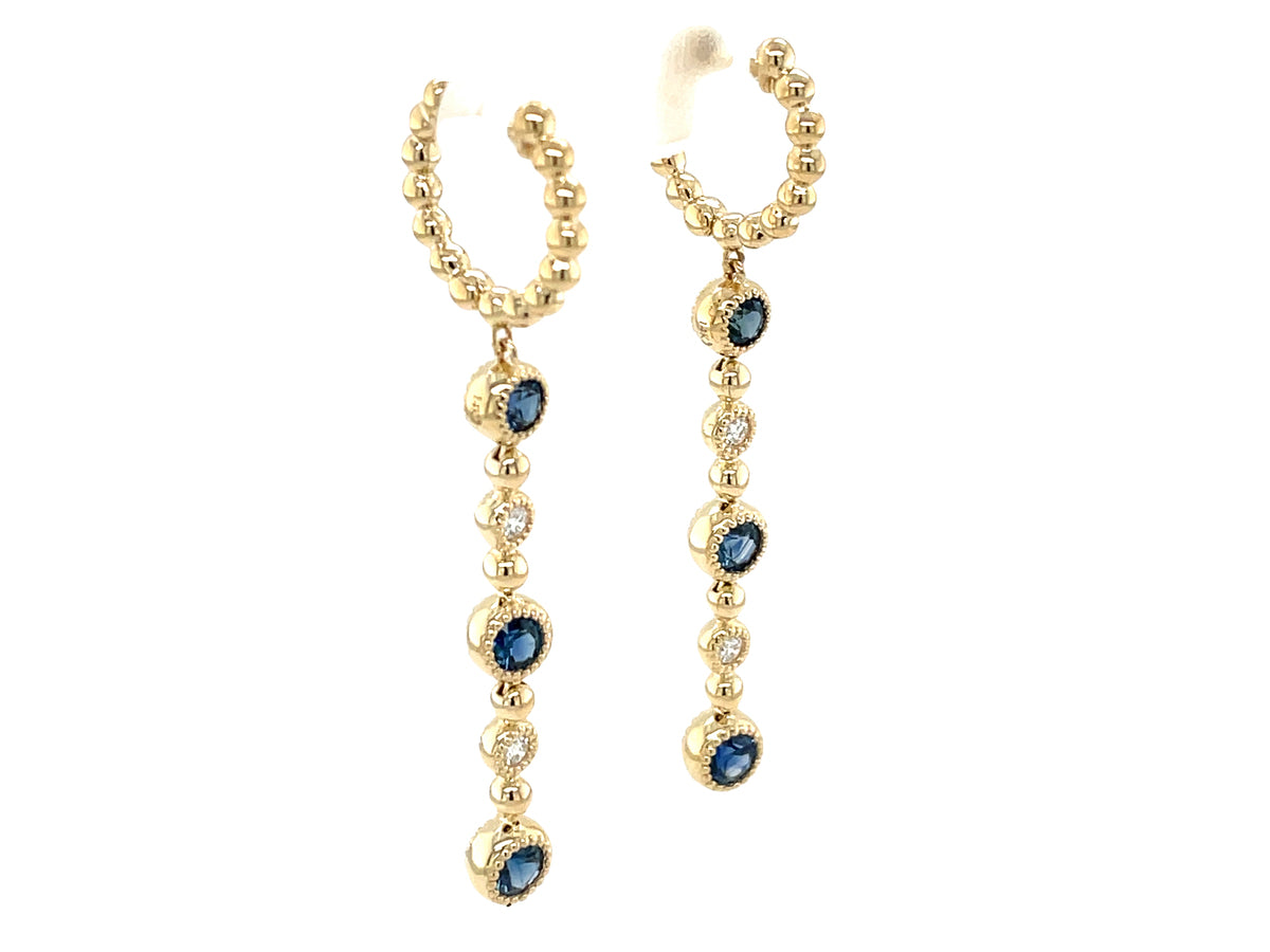 SAPPHIRE & DIAMOND BEADED DANGLE EARRING, 48MM