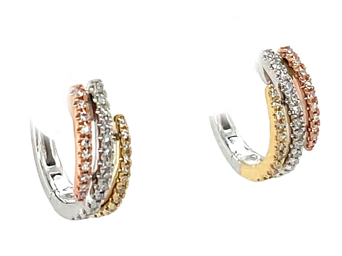 Diamond 3 Row Tri-Color Hoop Earring, 14kwyr (N)