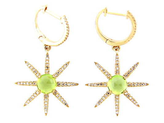 PERIDOT & DIAMOND 8 POINT STAR EARRING, 14KY (N)