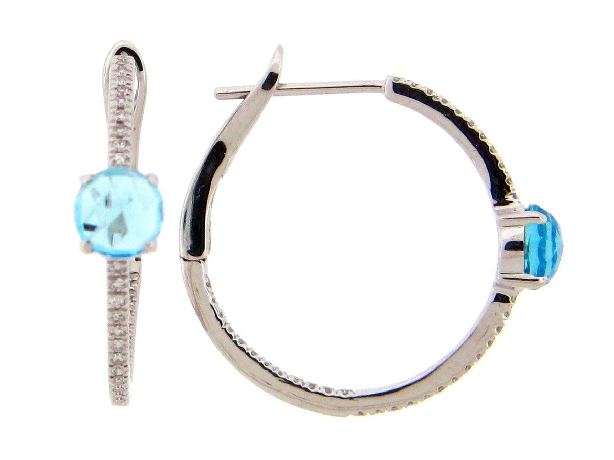 SWISS BLUE TOPAZ & DIAMOND EARRING, 14KW (R)