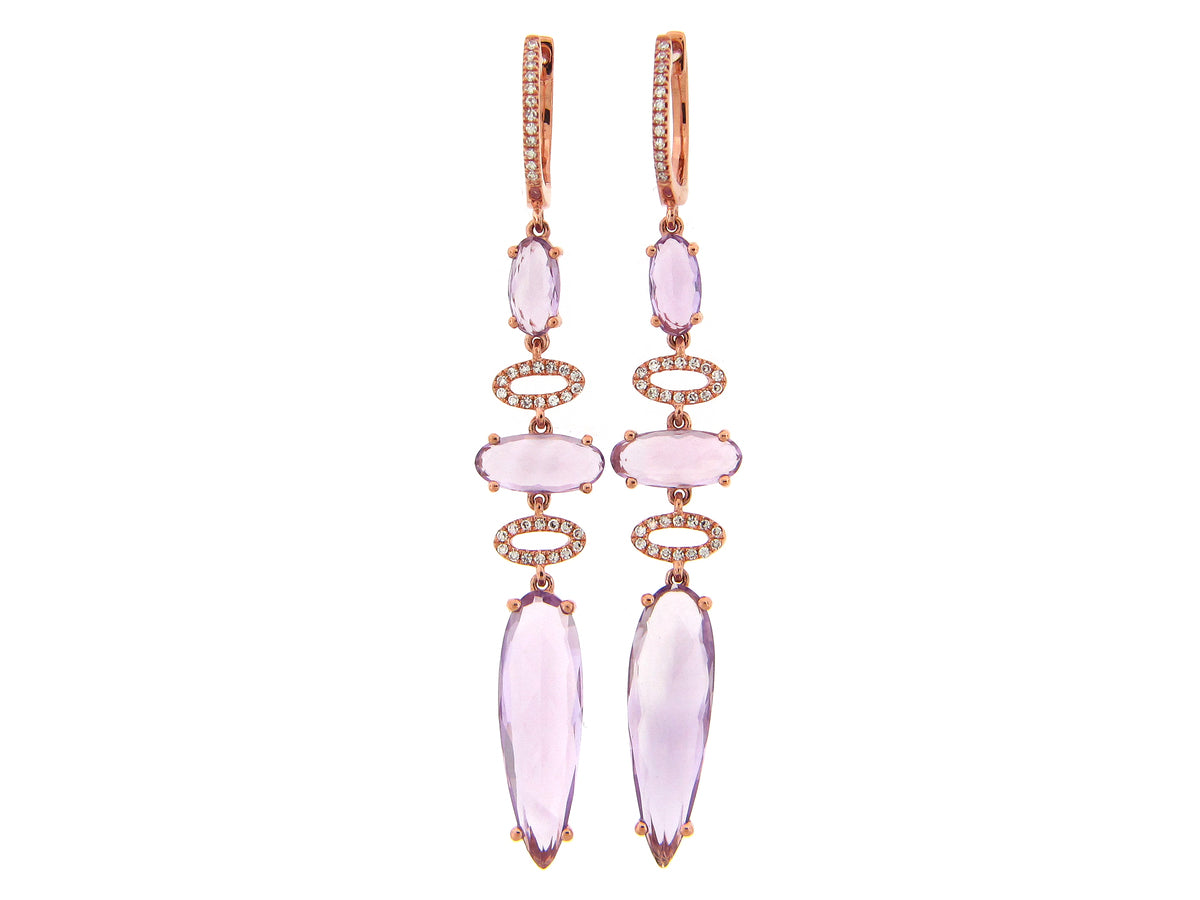 AMETHYST & DIAMOND 3 STATION DROP EARRING, 14KR (H)