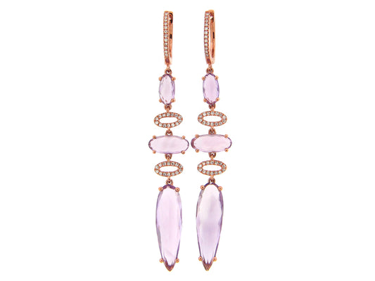 AMETHYST & DIAMOND 3 STATION DROP EARRING, 14KR (H)