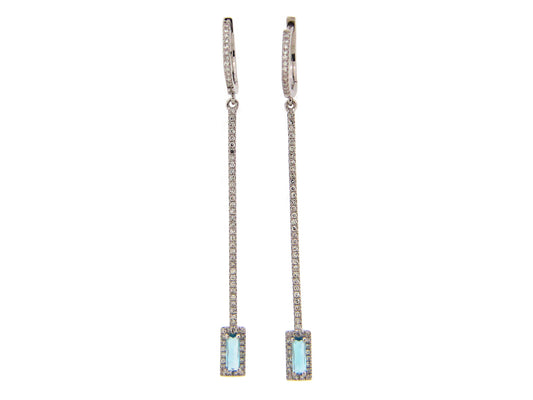 BLUE TOPAZ & DIAMOND BAR DROP EARRING, 14KW (R)