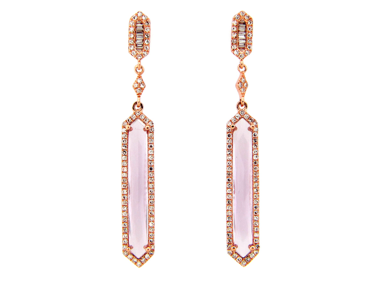 AMETHYST & DIAMOND DANGLE BAR EARRING, 14KR (H)