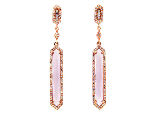 AMETHYST & DIAMOND DANGLE BAR EARRING, 14KR (H)