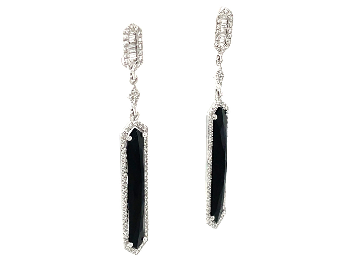 BLACK ONYX & DIAMOND DANGLE BAR EARRING