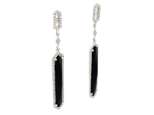 BLACK ONYX & DIAMOND DANGLE BAR EARRING