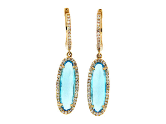 BLUE TOPAZ & DIAMOND OVAL DROP EARRING, 14KY (R)