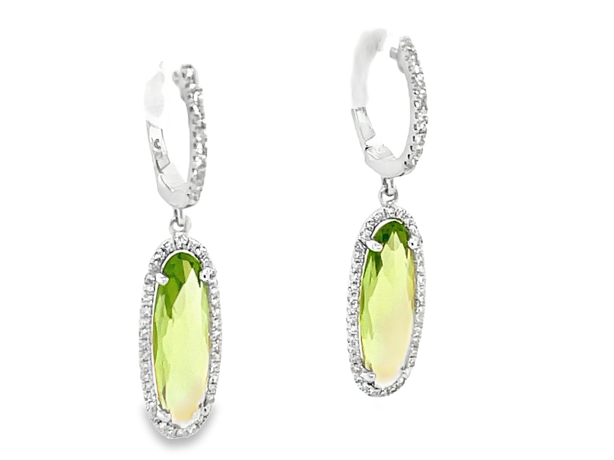 PERIDOT & DIAMOND OVAL DROP EARRING