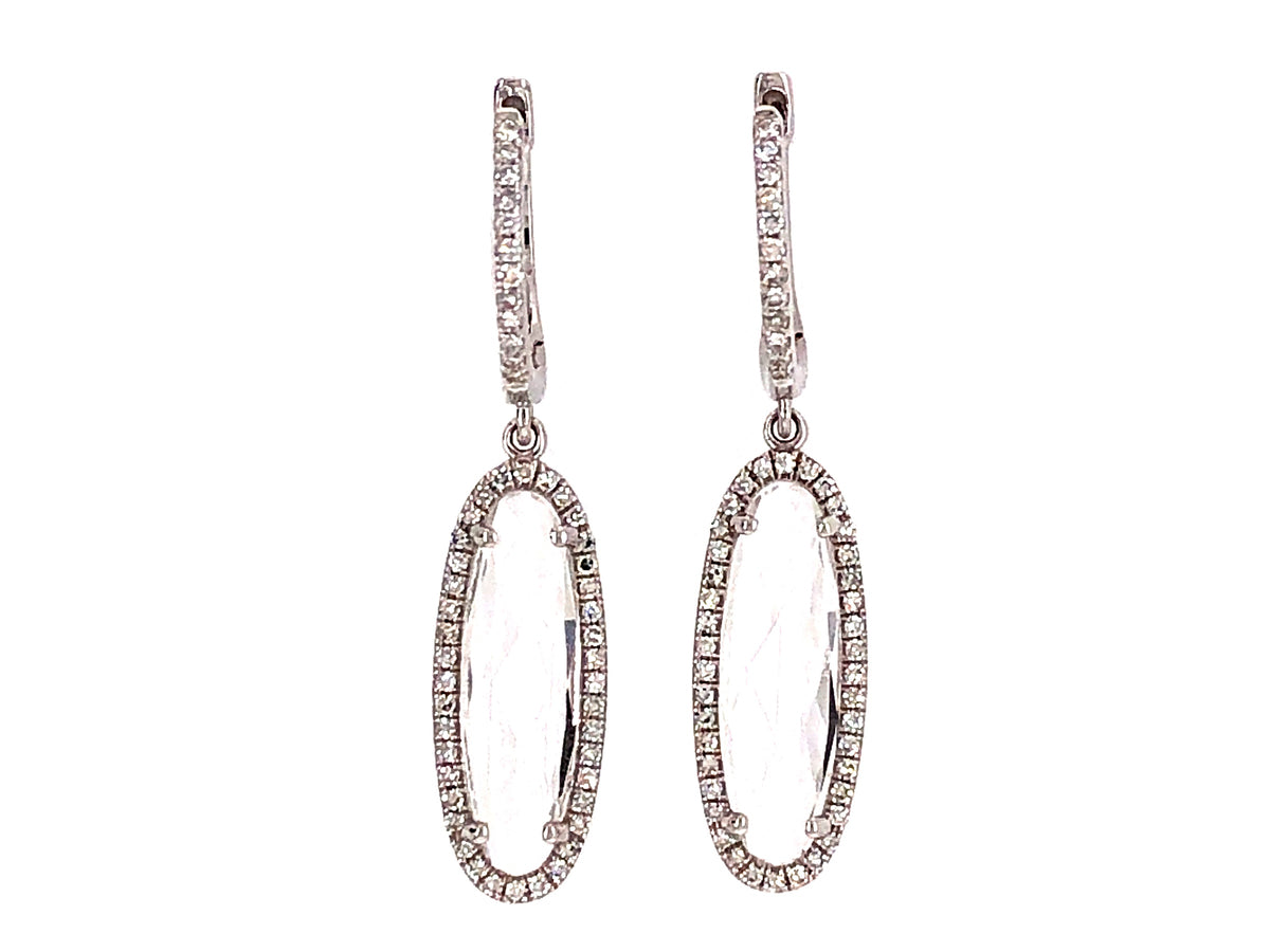 WHTIE TOPAZ & DIAMOND OVAL DROP EARRING