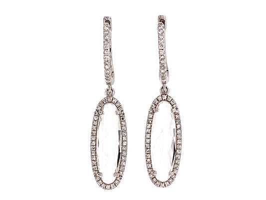 WHTIE TOPAZ & DIAMOND OVAL DROP EARRING