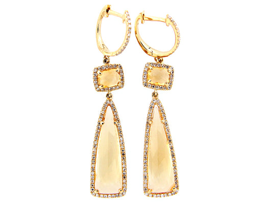 CITRINE & DIAMOND EARRING, 14KY (H)