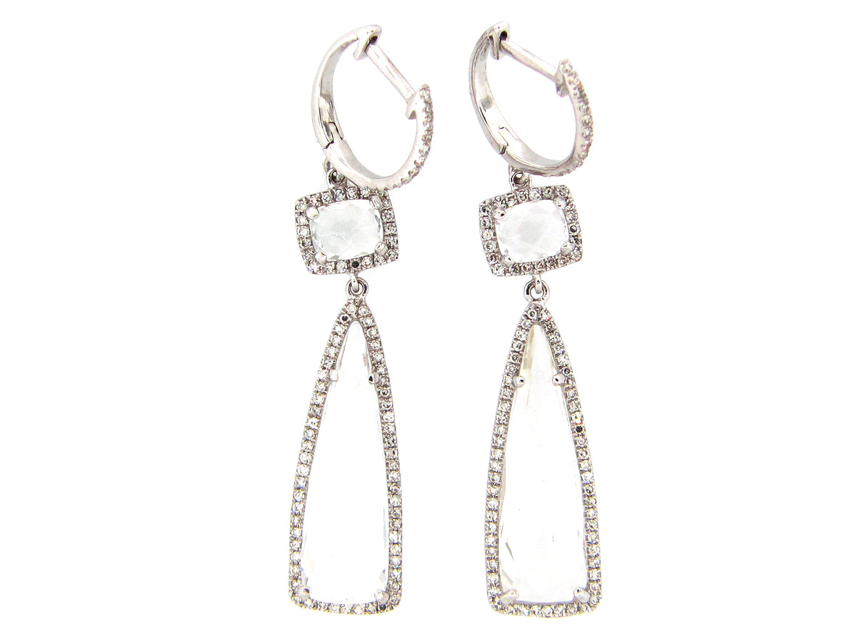 WHITE TOPAZ & DIAMOND EARRING, 14KW (H)