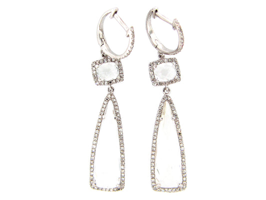 WHITE TOPAZ & DIAMOND EARRING, 14KW (H)