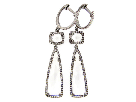 WHITE TOPAZ & DIAMOND EARRING, 14K BLACK FINISH,  (H)