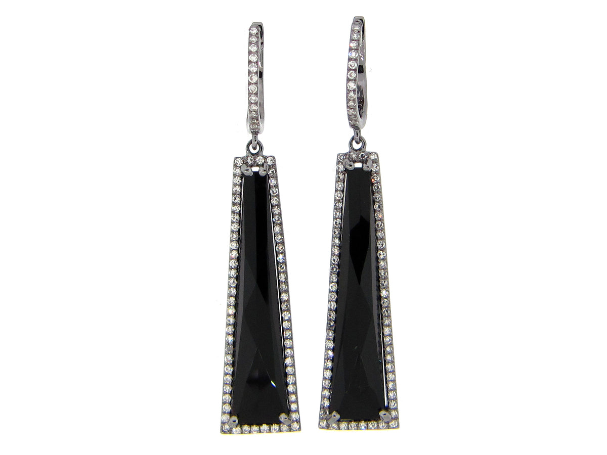 BLACK ONYX & DIAMOND BAR EARRING, 14K BLACK FINISH  (H)