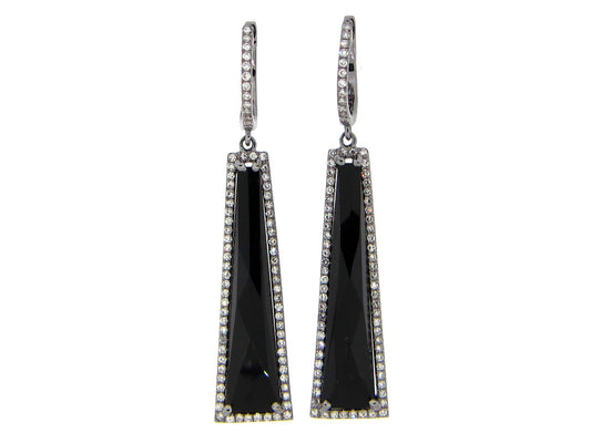 BLACK ONYX & DIAMOND BAR EARRING, 14K BLACK FINISH  (H)