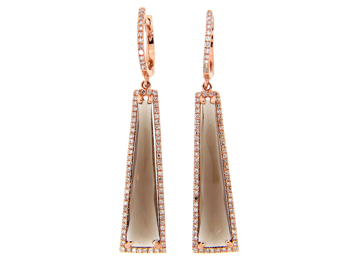 SMOKEY QUARTZ & DIAMOND EARRING, 14KR (H)