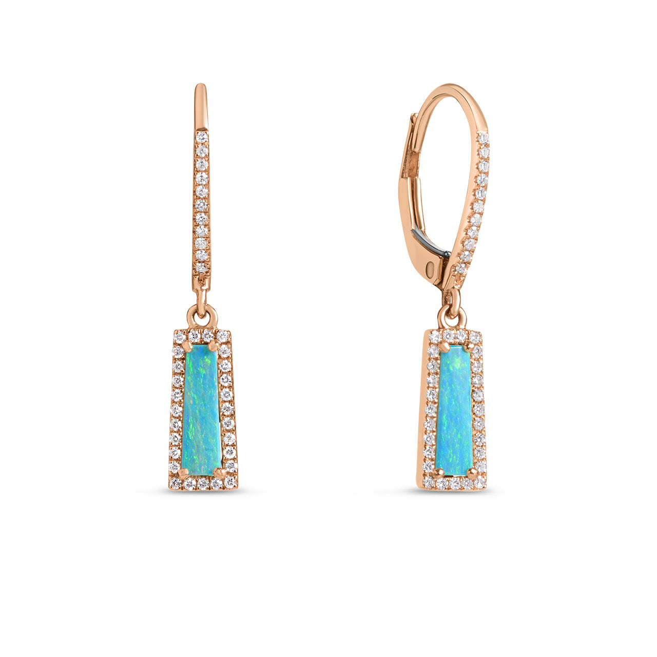 Opal & Diamond Trapezoid Dangle Earring