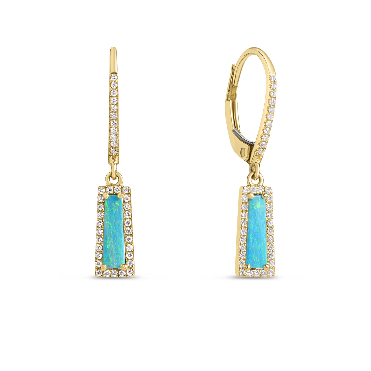 Opal & Diamond Trapezoid Dangle Earring