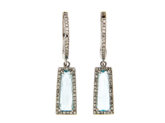 BLUE TOPAZ & DIAMOND EARRING, 14KW (R)