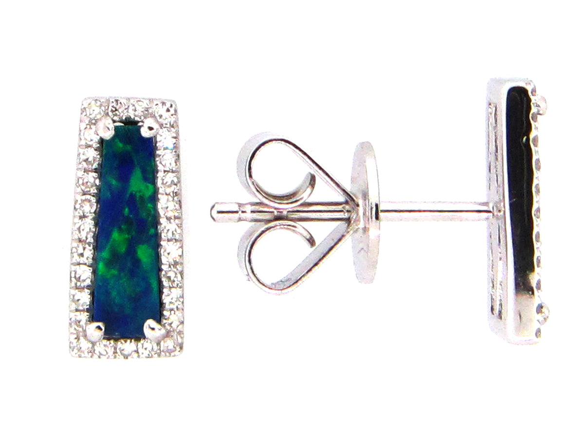BLACK OPAL DOUBLET & DIAMOND EARRING