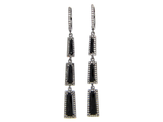 Black Onyx Diamond Earring, 14k Black Finish (D)