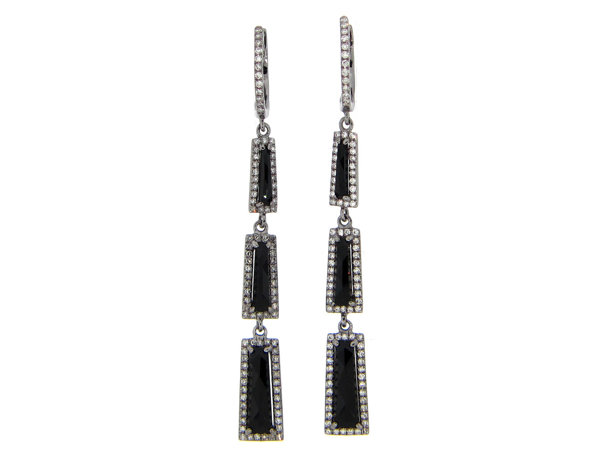 Black Onyx Diamond Earring, 14k Black Finish, (D)